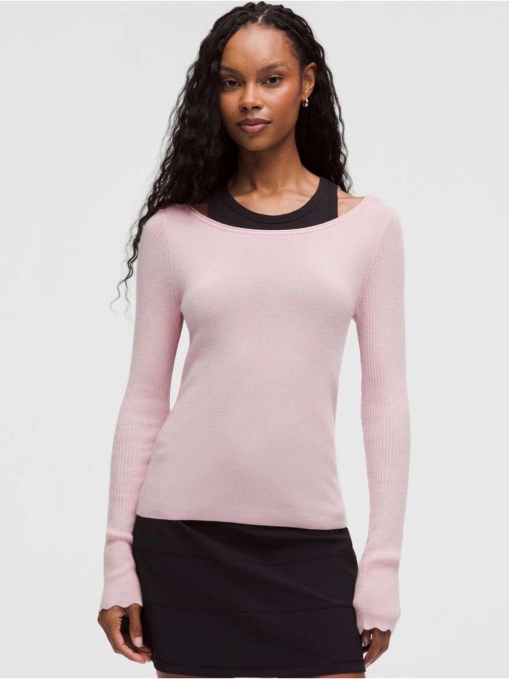 Lululemon Sweater Cashmere Scalloped Cuff Crewneck Pink Haze Long Sleeve Sz S